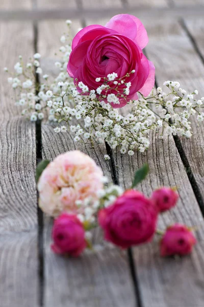 Romantisk Bukett Med Rosa Rosor Trädgården — Stockfoto