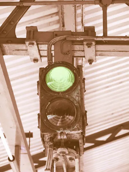 Zöld Lámpa Egy Közlekedési Lámpa Vagy Szemafora Évjárat — Stock Fotó
