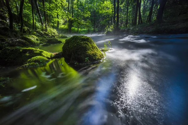 Přes Řeku Valí Mlha Slunce Zářivé Ranní Slunce Ustupující Mlha — Stock fotografie