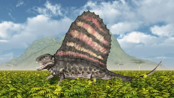 Ilustração Gerada Por Computador Com Dimetrodon Pelycosaurier — Fotografia de Stock