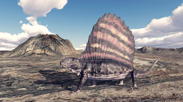 컴퓨터는 우루스 Pelycosaurier Dimetrodon 삽화를 만들었다 — 스톡 사진