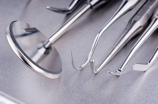 Herramientas Dentista Bandeja Metal — Foto de Stock