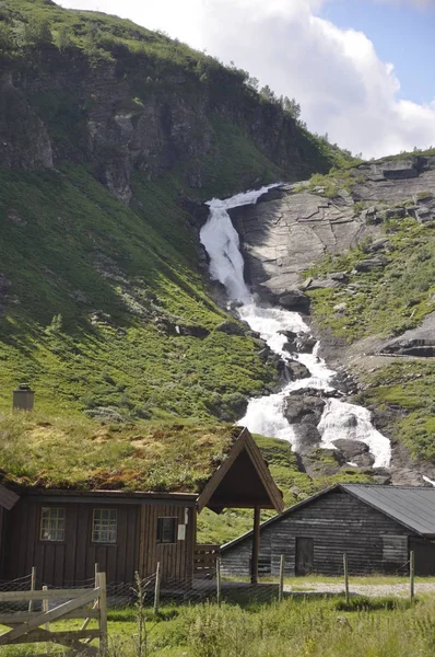 Valley Waterfall Armo Voss Vikoyri — Stock Photo, Image