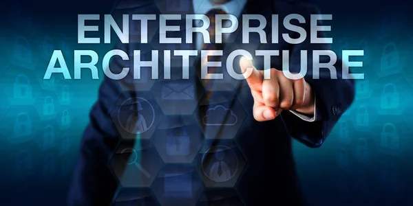 Arquitecto Empresarial Está Tocando Enterprise Architecture Una Pantalla Virtual Concepto — Foto de Stock