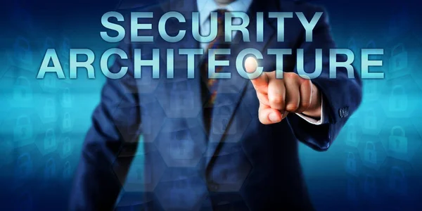 Consultant Pushing Security Architecture Touch Screen Interface Technology Metaphor Business — Stock Photo, Image