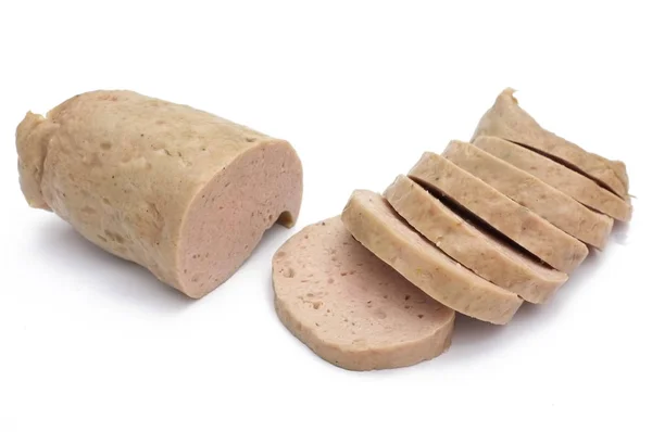 Vietnamesisch Gedämpfte Schweinswurst Eingewickelt Unter Bananenblatt Zwei Halbe Rollen — Stockfoto