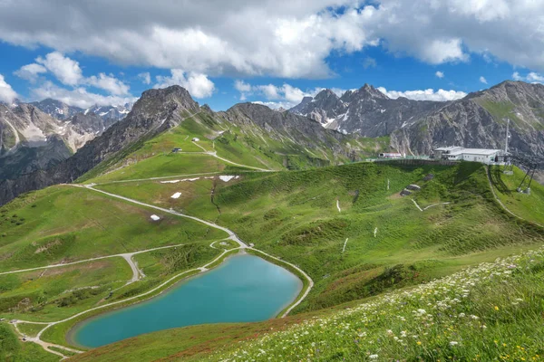 Alpsee Riezler Kanzelwandbahn Impressionante Paisagem Montanha — Fotografia de Stock