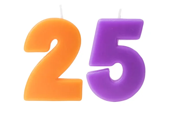 Kleurrijke Verjaardagskaarsen Vorm Van Het Nummer Witte Achtergrond — Stockfoto