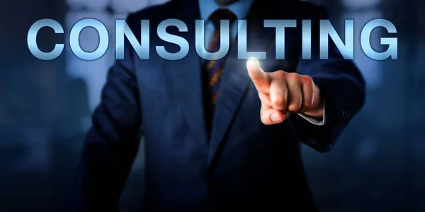 Manlig Managementkonsult Driver Consulting Skärmen Affärsidé För Tjänster Som Tillhandahåller — Stockfoto