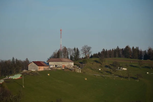 Wiesen Felder Aschach Der Steyr Voralpen Oberösterreich Steyrtal Ennstal Hügel — Stockfoto