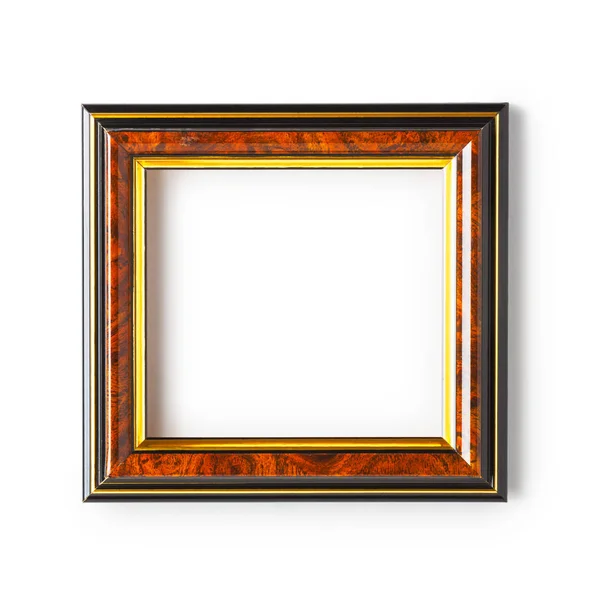 Square Small Wooden Frame Isolated White Background Art Gallery Single — Stock Photo, Image