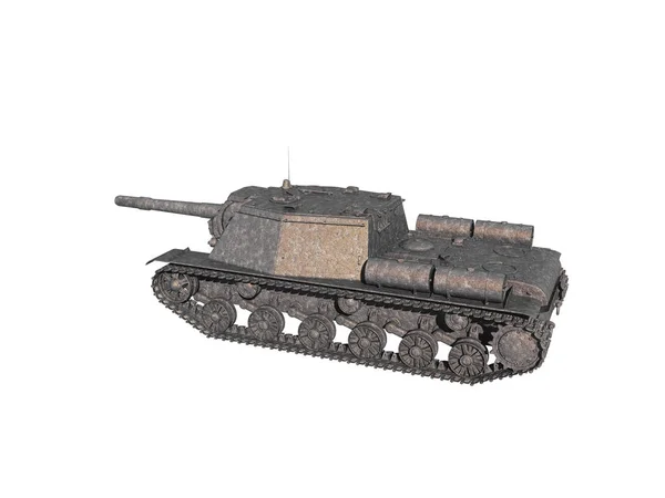 Régi Katonai Tank Elszigetelt Fehér Háttér — Stock Fotó