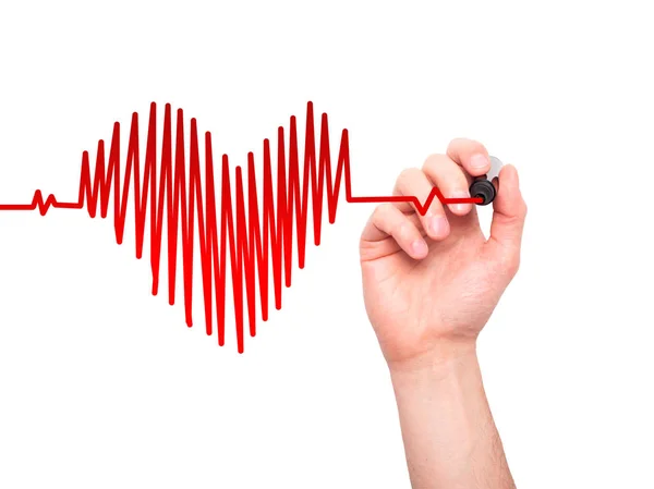 Fechar Mão Desenhando Batimentos Cardíacos Forma Coração Com Estetoscópio Conceito — Fotografia de Stock