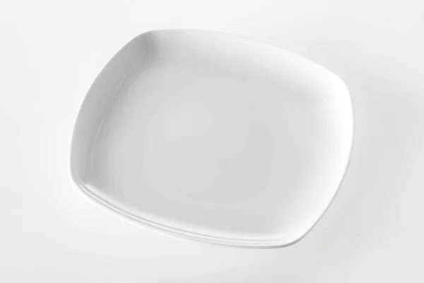Пустая Простая Белая Прямоугольная Тарелка Подачи Ужина Копирайтом Еды Продукта — стоковое фото
