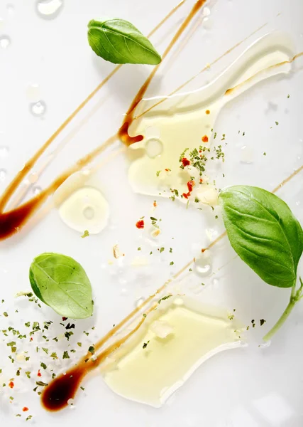 Künstlerischer Abstrakter Hintergrund Von Lebensmittelzutaten Für Die Italienische Küche Mit — Stockfoto