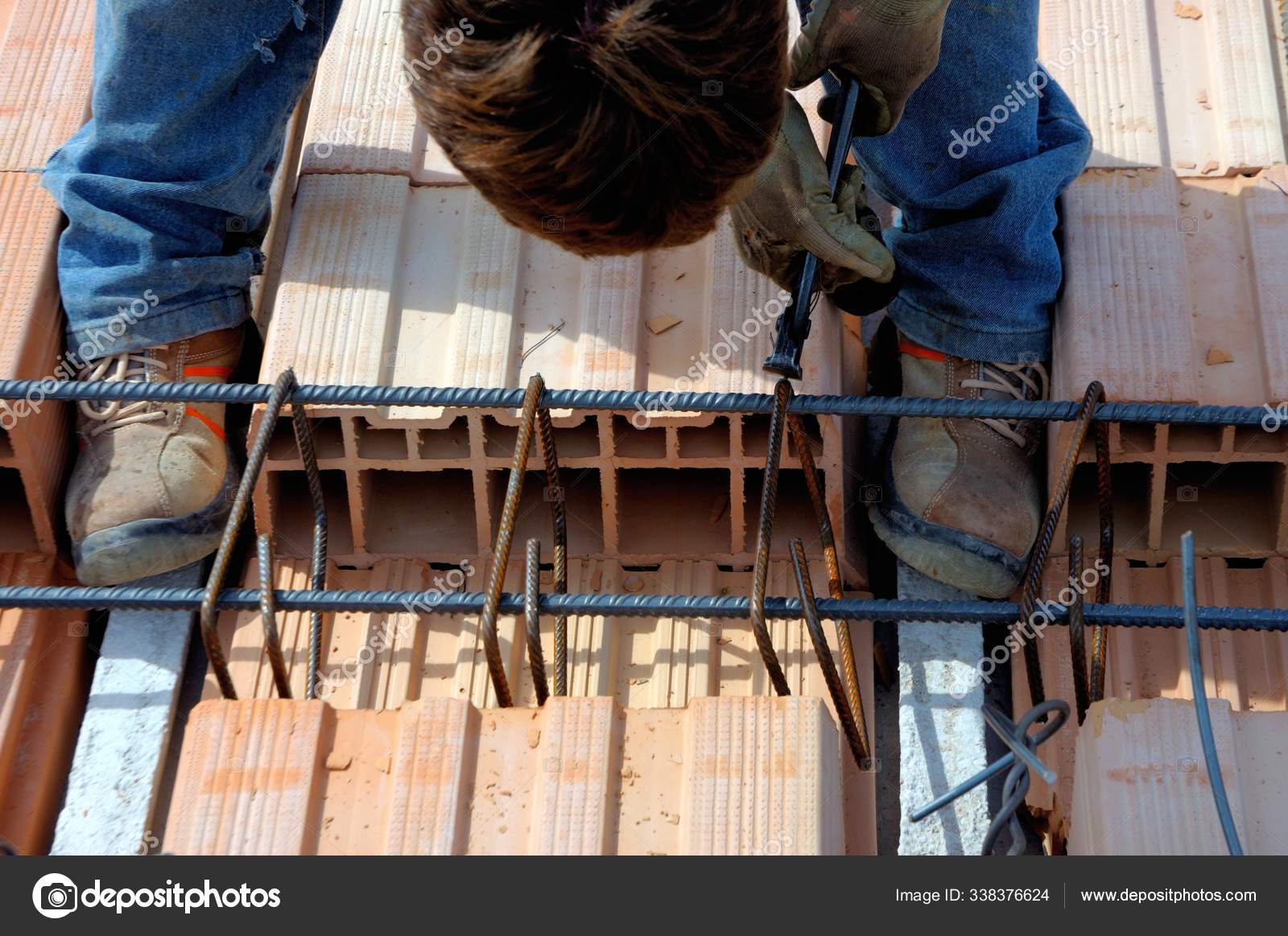 Worker Ironworker Working Concrete Reinforcements Reinforcing Steel