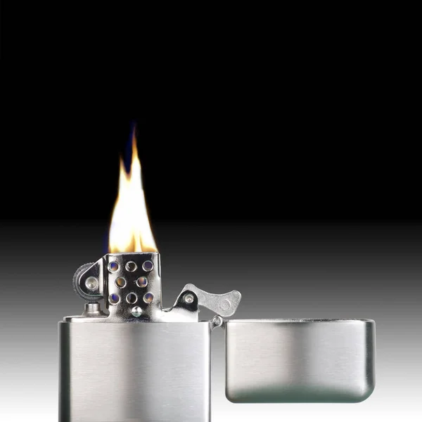 Burning Lighter Black Background — Stock Photo, Image