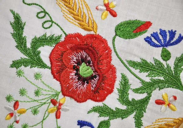Embroidered Element Floral Pattern White Fabric Products — Stock Photo, Image