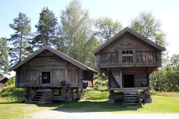 Casas Madera Locales Freilichtmuseum Heddal Norway — Foto de Stock