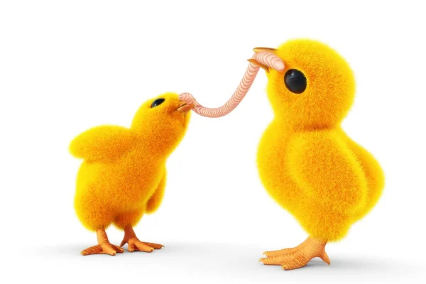 Chick Worm Its Beak — Stock Photo, Image