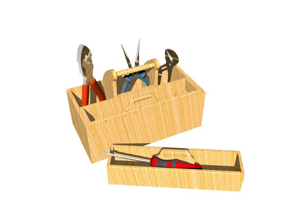 装有锤子和钩子的木箱 — 图库照片
