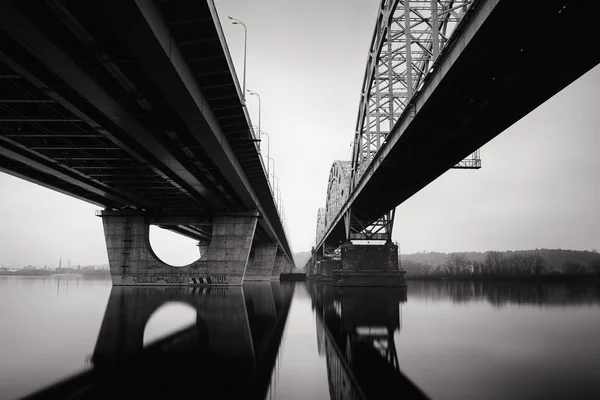 Darnytsky Bridge Kiev Ukraine Black White — стокове фото