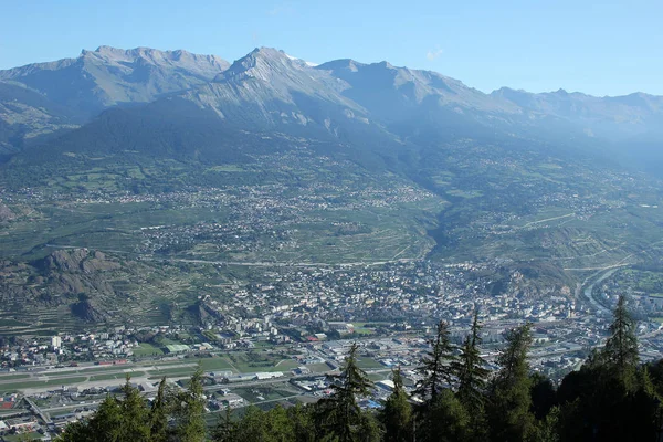 Panoramablick Auf Das Rhonetal Bei Sion Wallis Schweiz — Stockfoto