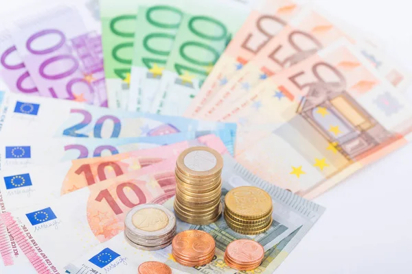 Eurobankbiljetten Munten — Stockfoto