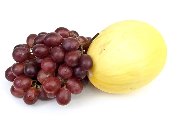 Photo Yellow Melon Grape White Background — Stock Photo, Image