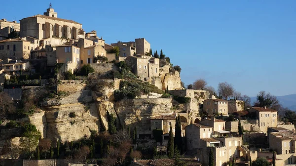 Paisagem Com Colina Aldeia Gordes Provença Francesa — Fotografia de Stock