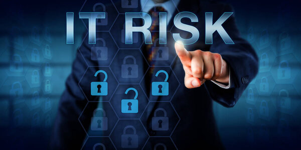 Manager Pressing Risk Touch Screen Three Unlocked Lock Icons Embedded — Stock Photo, Image
