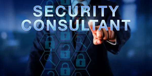 Cyber Professional Pushing Security Consultant Screen Magnifier Icon Locked Open — Stock Photo, Image