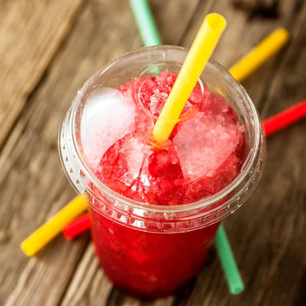 High Angle View Refreshing Cool Frozen Red Fruit Slush Drink — Stock Fotó
