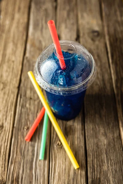 High Angle View Refreshing Cool Frozen Blue Fruit Slush Drink — 스톡 사진