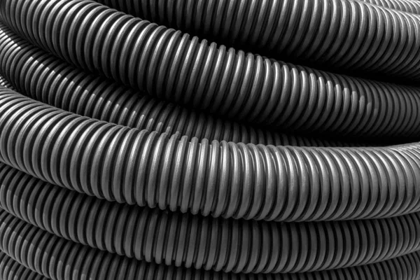 Flexible Black Superimposed Plastic Pipes Close — Stock Photo, Image