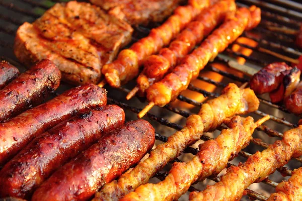 Braadworst Biefstuk Karbonades Kebab Geroosterd Houtskoolgrill — Stockfoto