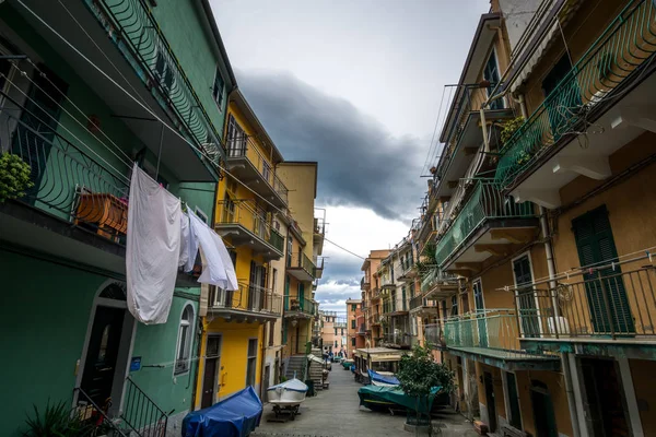 Uma Cena Rua Tranquila Manarola Uma Das Aldeias Cinque Terre — Fotografia de Stock