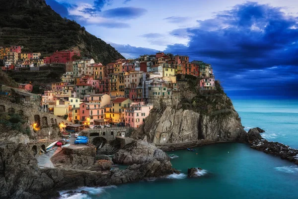 Manarola Uno Los Pequeños Pueblos Que Componen Cinque Terre Tomada — Foto de Stock