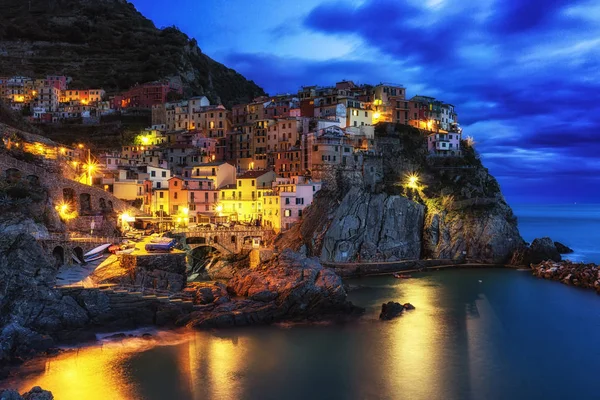 Manarola One Small Villages Make Cinque Terre Taken Night Top — Stock Photo, Image