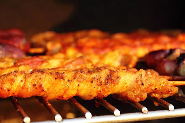 Bratwurst Steak Chops Kebabs Roasting Charcoal Grill Stock Image