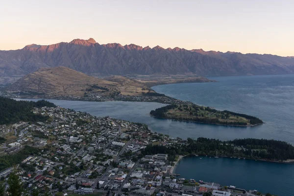 Coucher Soleil Queenstown Depuis Belvédère Skyline Gondole Pris Été Nouvelle — Photo