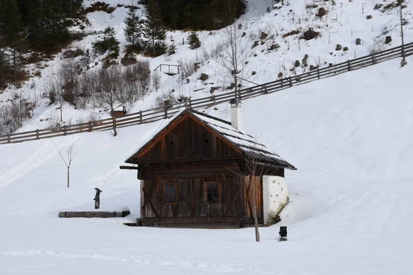 Villgraten Innervillgraten Winkeltal Tirol Inverno Estrada Trilha Hayloft — Fotografia de Stock