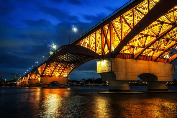 Seongsan Bridge Han Folyó Során Naplemente Idő Amikor Híd Világít — Stock Fotó