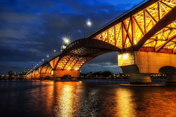 Seongsan Bridge Han Folyó Során Naplemente Idő Amikor Híd Világít — Stock Fotó