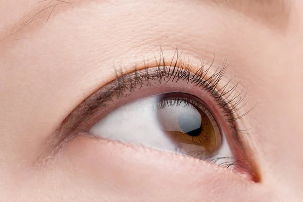 Настоящий Макроснимок Женского Глаза Естественным Минимальным Макияжем — стоковое фото