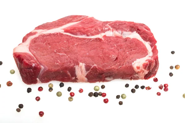 Isoliertes Rib Eye Steak Trocken Gealtert Roh Mit Paprika — Stockfoto