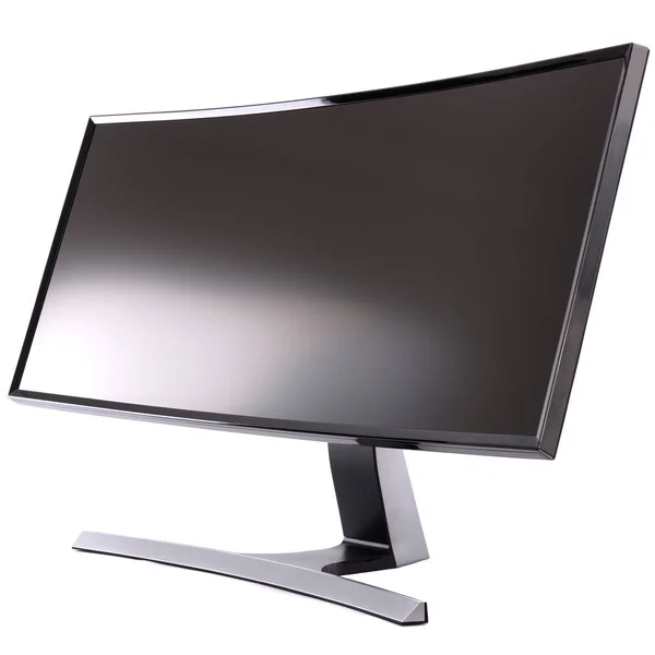 Elegante Moderno Display Computador Lcd Curvo Vista Diagonal Isolado Branco — Fotografia de Stock