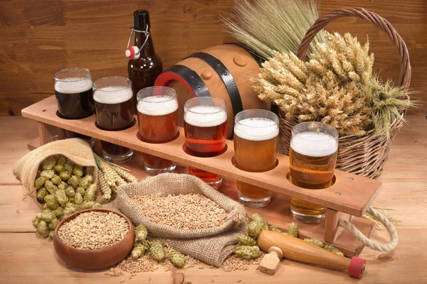 Beer Support Many Different Beers Wheat Barley Hops Malt — Foto de Stock
