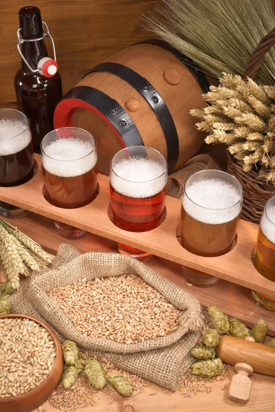 Beer Support Many Different Beers Wheat Barley Hops Malt — Stock fotografie