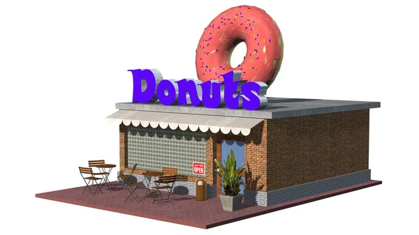 Donut Shop Restaurant Oder Café Gebäude Isoliert Auf Weißem Hintergrund — Stockfoto